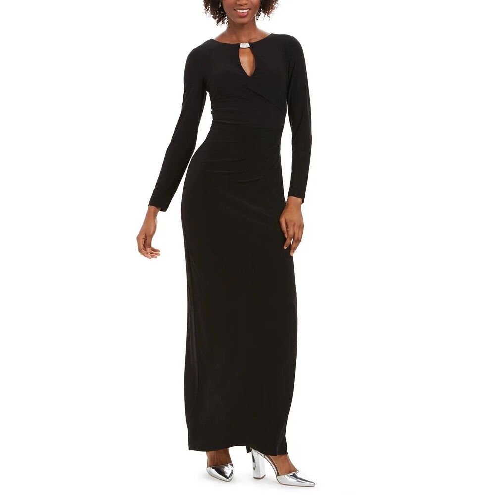 Vince Camuto Womens 6 Black Embellished Long Sleeve Maxi Dress NWT DA76